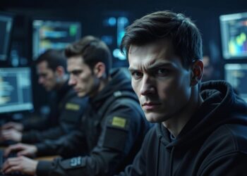 Un grupo de hackers está frente a pantallas de computadoras como tramando un ataque