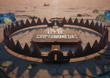 Una trampa en el medio de un desierto con un letrero que dice "ley de criptomonedas".