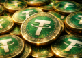 Monedas con el logo de Tether de color dorado y verde