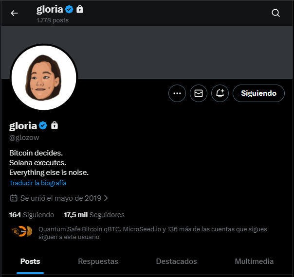 Captura de pantalla del perfil de X de la desarrolladora de Bitcoin Core Gloria Zhao.