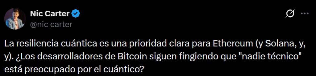 Captura de pantalla del post de Nic Carter en X.
