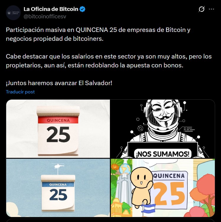Post de X de la Oficina de Bitcoin sobre Quincena 25.