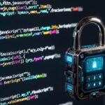 Un candato futurista frente a una pantalla de código de programación