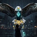 Niño robando criptomonedas a águila calva.