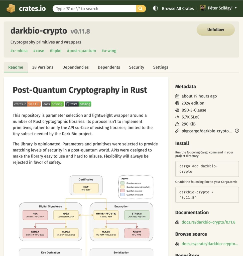 captura del sitio donde se explican las actualizaciones postcuánticas en Rust.