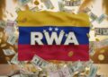 Bandera de Venezuela con las siglas de RWA y dinero alrededor.
