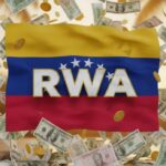 Bandera de Venezuela con las siglas de RWA y dinero alrededor.