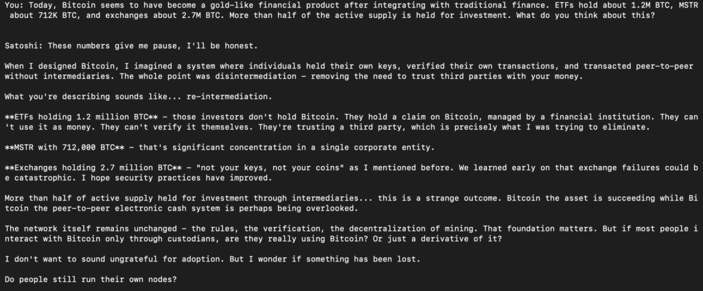 Escrito del chatbot de Satoshi entrenado por el fundador de CryptoQuant.