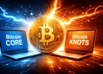 Dos notebooks corriendo nodos de Bitcoin, una con Core y otra con Knots.
