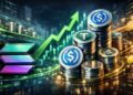 Ilustraciรณn del ecosistema Solana con stablecoins USDC y USDT.