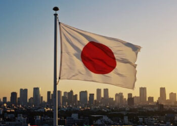 Fotografía de una bandera de Japón.