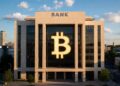 Banco con el logo de Bitcoin.