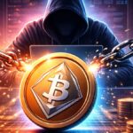 Un hacker operando con una computadora para robar criptomonedas.