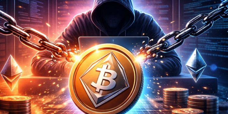 Un hacker operando con una computadora para robar criptomonedas.