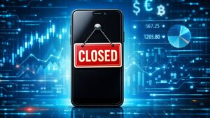 Un dispositivo móvil con el cartel de closed.