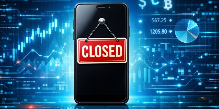 Un dispositivo móvil con el cartel de closed.