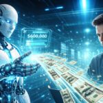 Un robot de IA transfiriendo dólares a una persona.