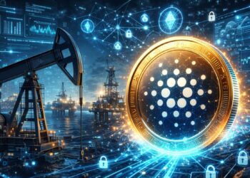 Una moneda de Cardano en un centro de extracción de petróleo.