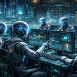 Robots de IA operando con computadoras operaciones de trading.