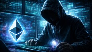 Un hacker explotando una plataforma vinculada a la red de criptomonedas Ethereum.