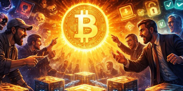 Personas discutiendo sobre el desarrollo de Bitcoin.