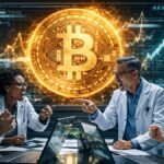 Investigadores discutiendo sobre Bitcoin.