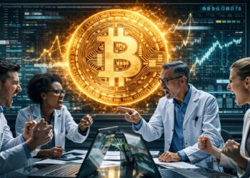 Investigadores discutiendo sobre Bitcoin.