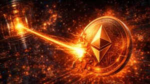 Una moneda de Ethereum siendo atacada por una computadora cuántica.