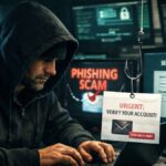 Un hacker operando con computadoras tecnicas de phishing.