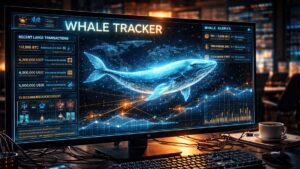 Una computadora rastreando movimientos de ballenas financieras.