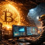 Una persona operando una computadora dentro de una cueva minera de Bitcoin.