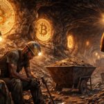 Mineros de Bitcoin trabajando en una cueva.