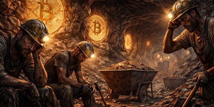 Mineros de Bitcoin trabajando en una cueva.