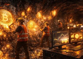 Mineros de Bitcoin trabajando en una cueva.