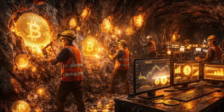 Mineros de Bitcoin trabajando en una cueva.
