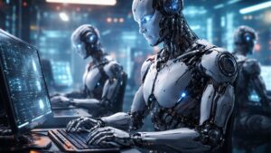 Robots humanoides operando programas de computación de manera autonóma.