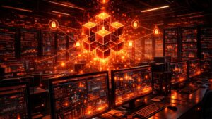 Un centro de computaciรณn con ordenadores operando nodos de una red de criptomonedas.