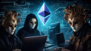 Personas con máscaras operando en la red Ethereum.