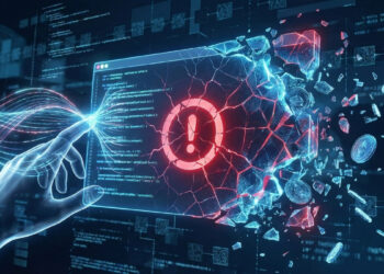 Imagen de una mano sobre una web, en azul toda la imagen, demostrando el hackeo.