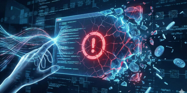 Imagen de una mano sobre una web, en azul toda la imagen, demostrando el hackeo.