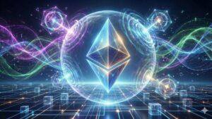 Imagen de un logo de ethereum formando un escudo al rededor para protegerse de la cuantica