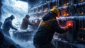 Mineros en plena ola de frio apagando los mineros