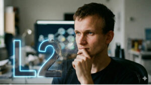 Imagen con un Vitalik Buterin pensativo y las letras L2 desapareciendo.