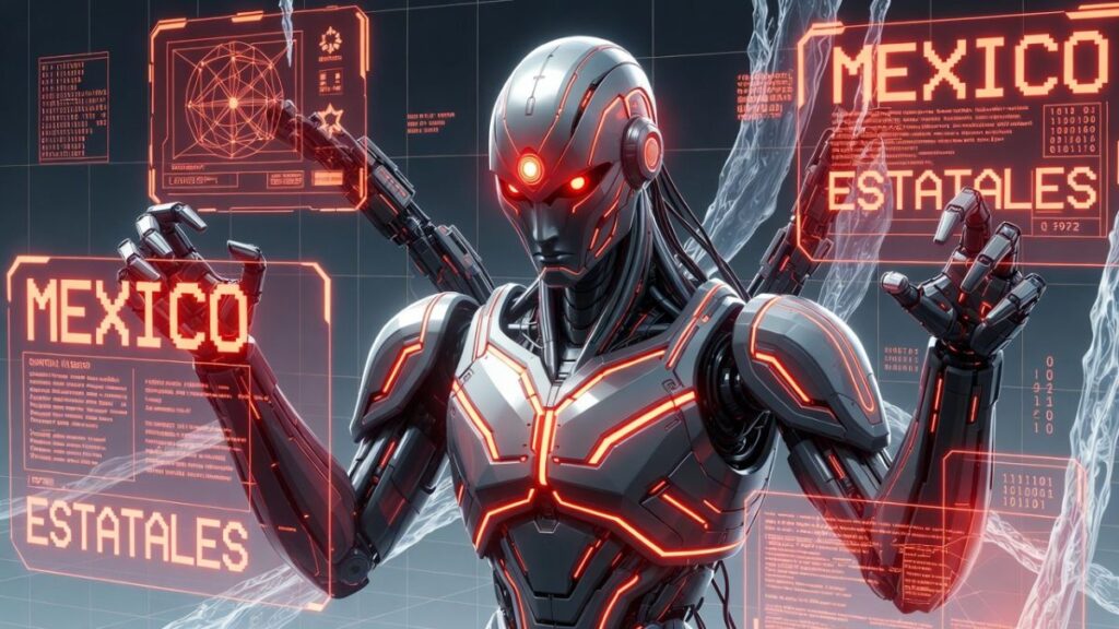 Un robot de IA hackeando sistemas digitales.