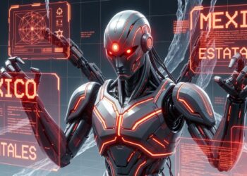 Un robot de IA hackeando sistemas digitales.