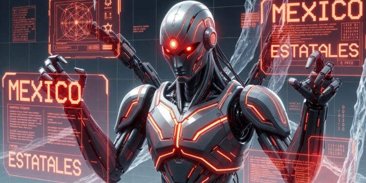 Un robot de IA hackeando sistemas digitales.