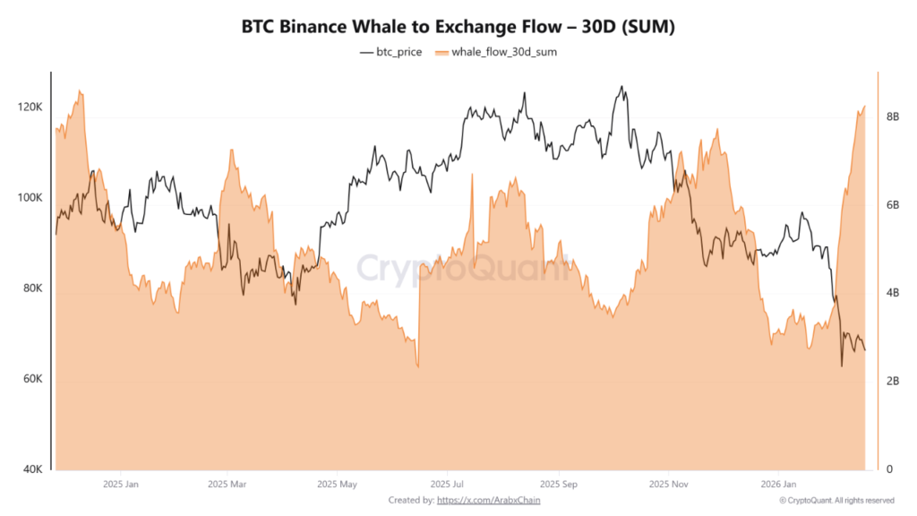 Grรกfico de la entrada de ballenas de bitcoin a Binance.