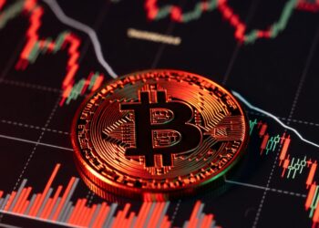 moneda de bitcoin, gráfico de precio en caída y análisis