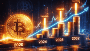 Imagen que simboliza la subida de bitcoin impulsada por cada uno de los halvings.