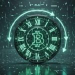 Gran reloj de Bitcoin hecho en estética cyberpunk.